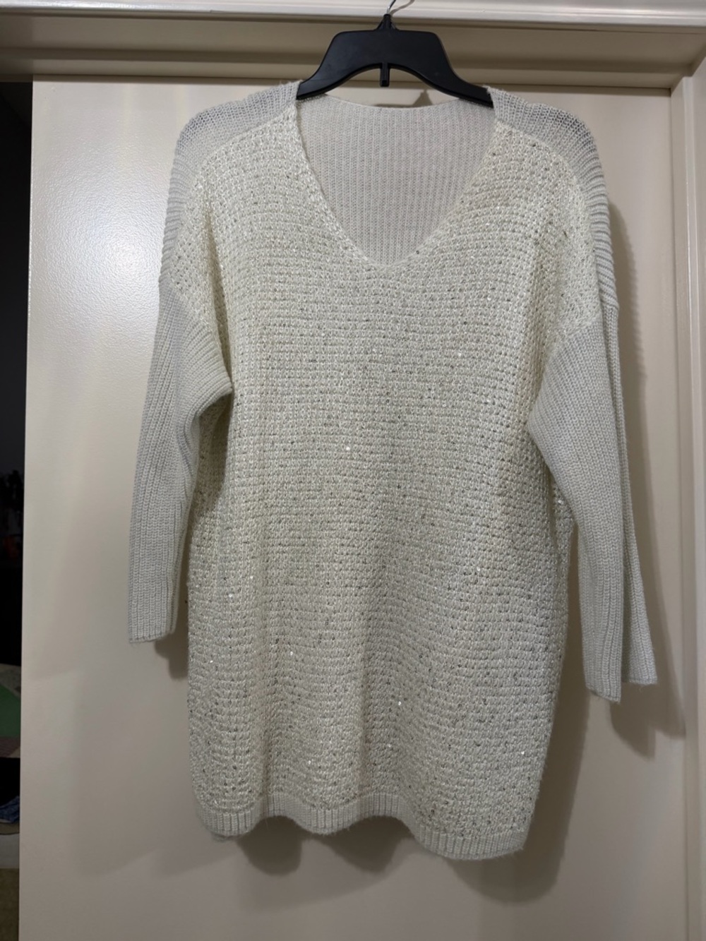 Chico's Ivory V-Neck Knit Sweater with Subtle Sparkle